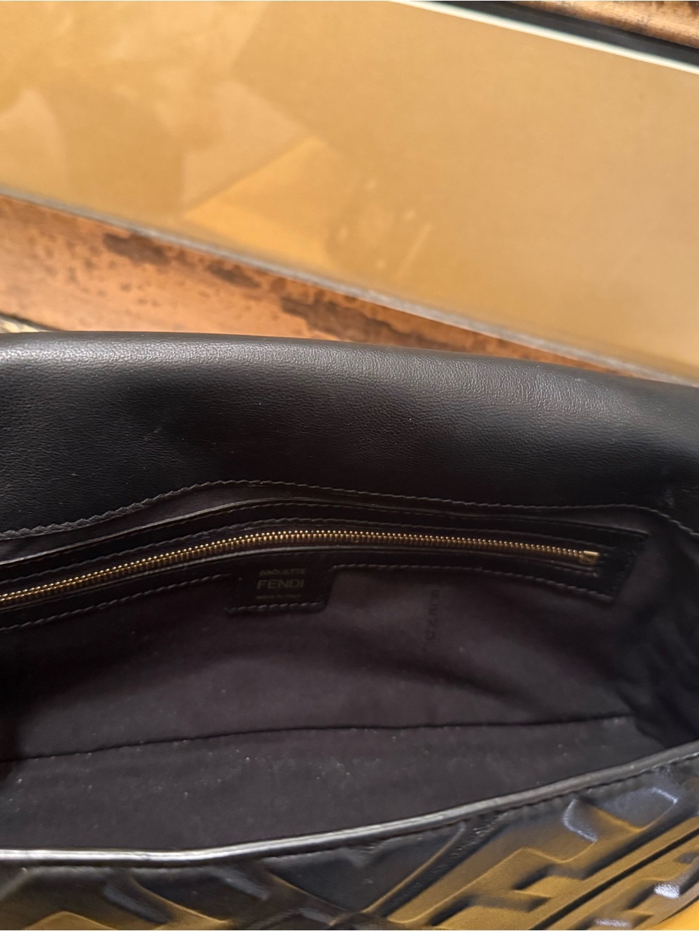 Fendi Black Embossed Leather Baguette Shoulder Bag medium size - Picture 11 of 16